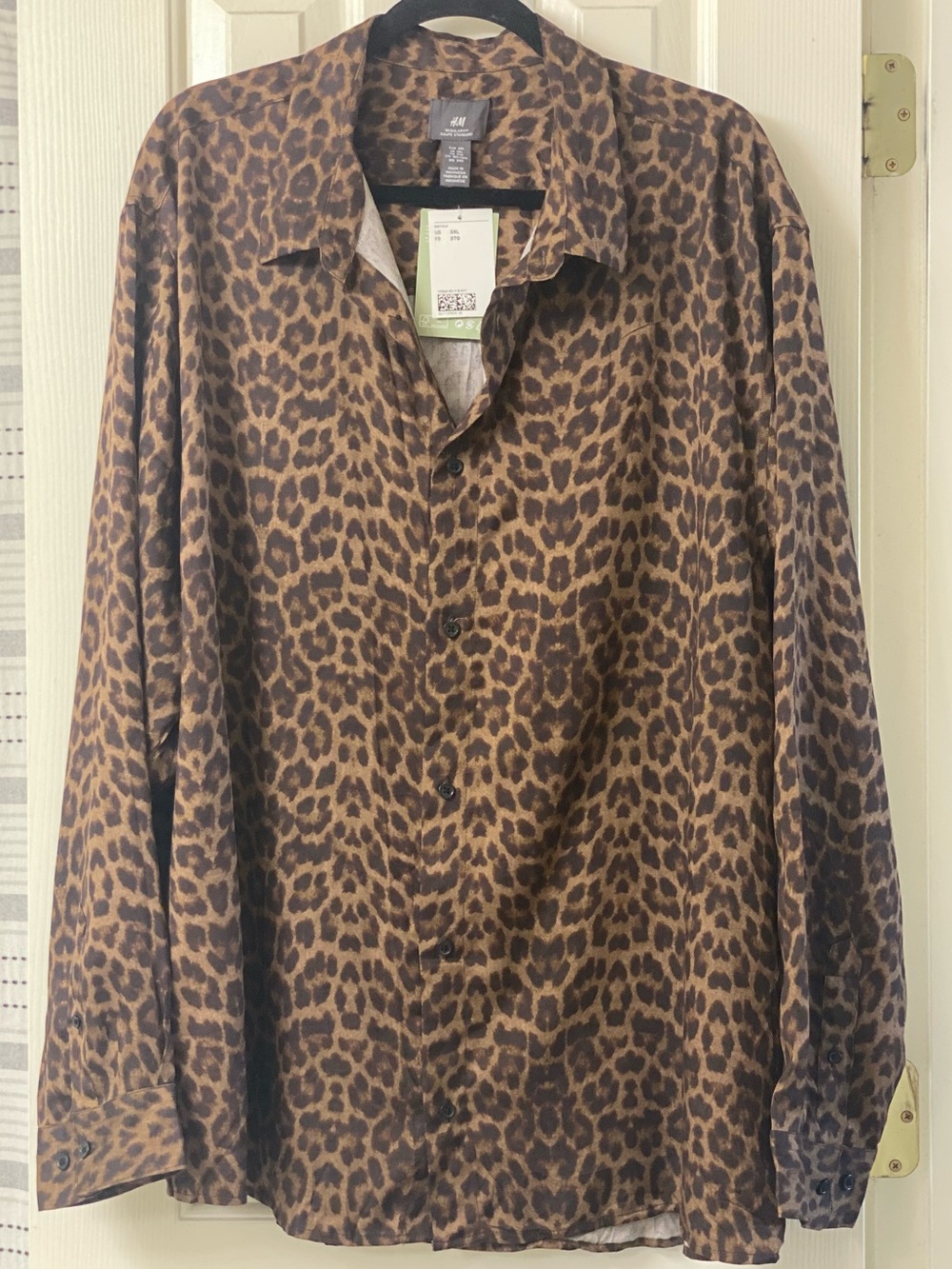 H&M Regular Fit Coupe Standard Men’s Leopard Print Button-Down Shirt Size 3XL